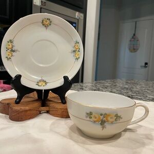 Yellow Floral Teacup and Saucer Set by Nippon